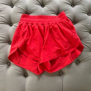Lululemon red track that high rise lined shorts size 6